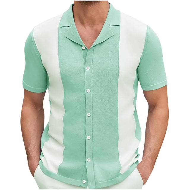 Mens Camisas de Verano de Punto de Color Sólido Manga Corta Cuello de Vuelta, Ligero Casual Bajo las Camisas para Hombres