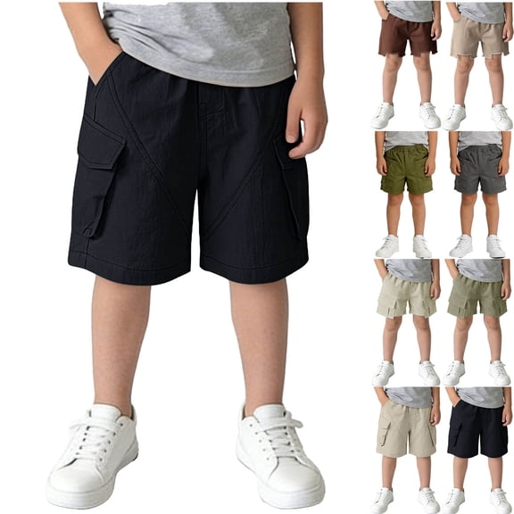 DJDLJWCJ Cargo Shorts Boys (1-7) Elastic Waist Loose Fit Summer Shorts Boys Athletic Pants Workout Shorts, Black 1 T