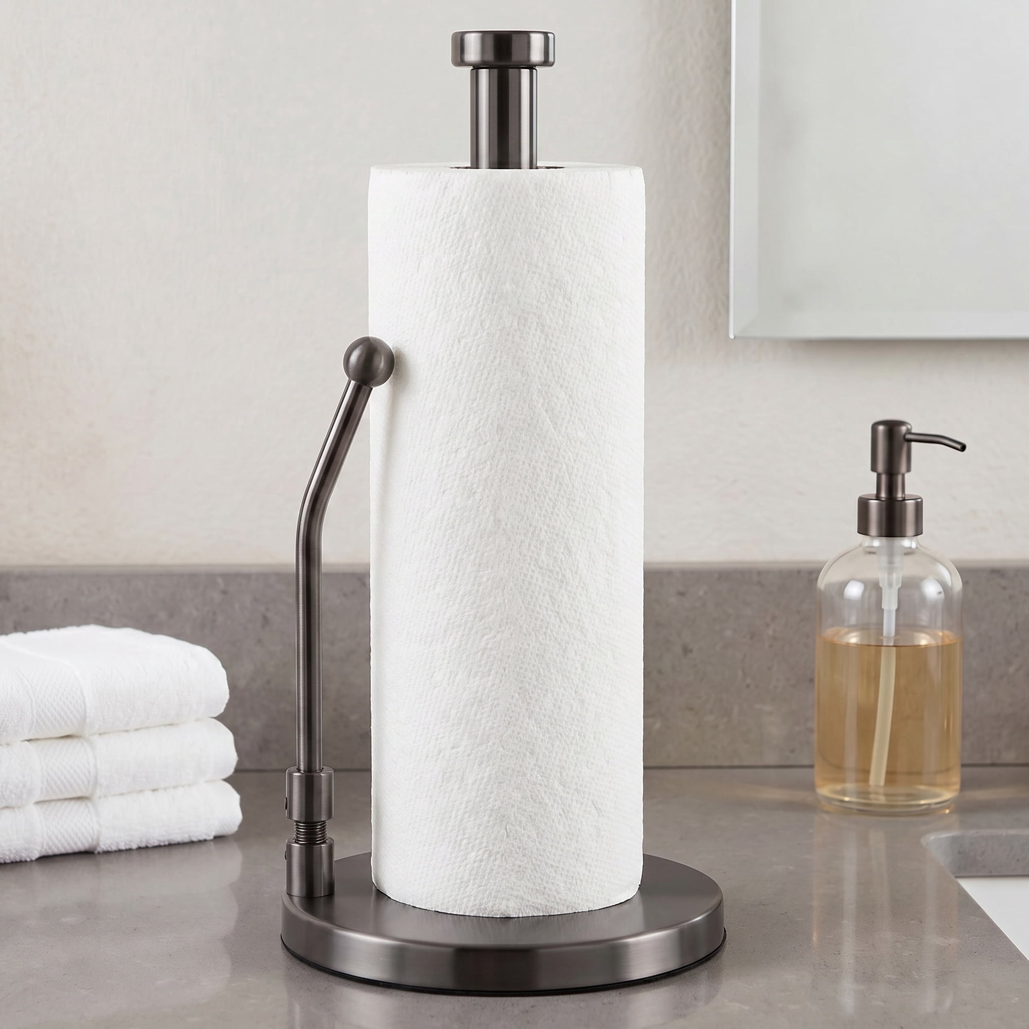 Unique Bargains Paper Towel Holder Countertop Weighted Base Black EVA 12.7x6.7inch