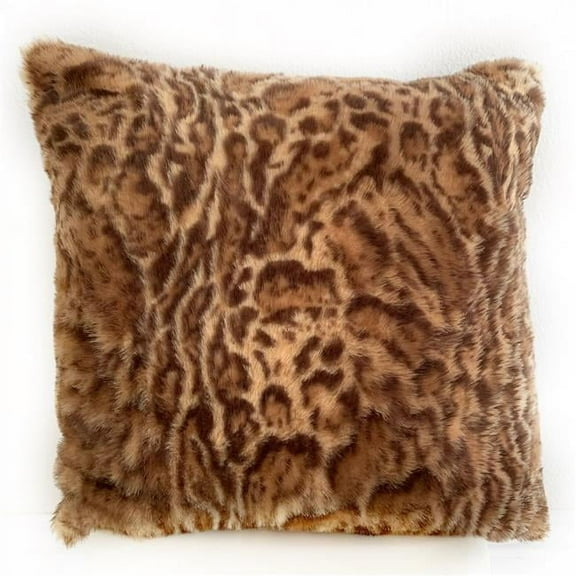 Brown & Beige Jungle Cat Animal Faux Fur Luxury Throw Pillow - 24 x 24 in.