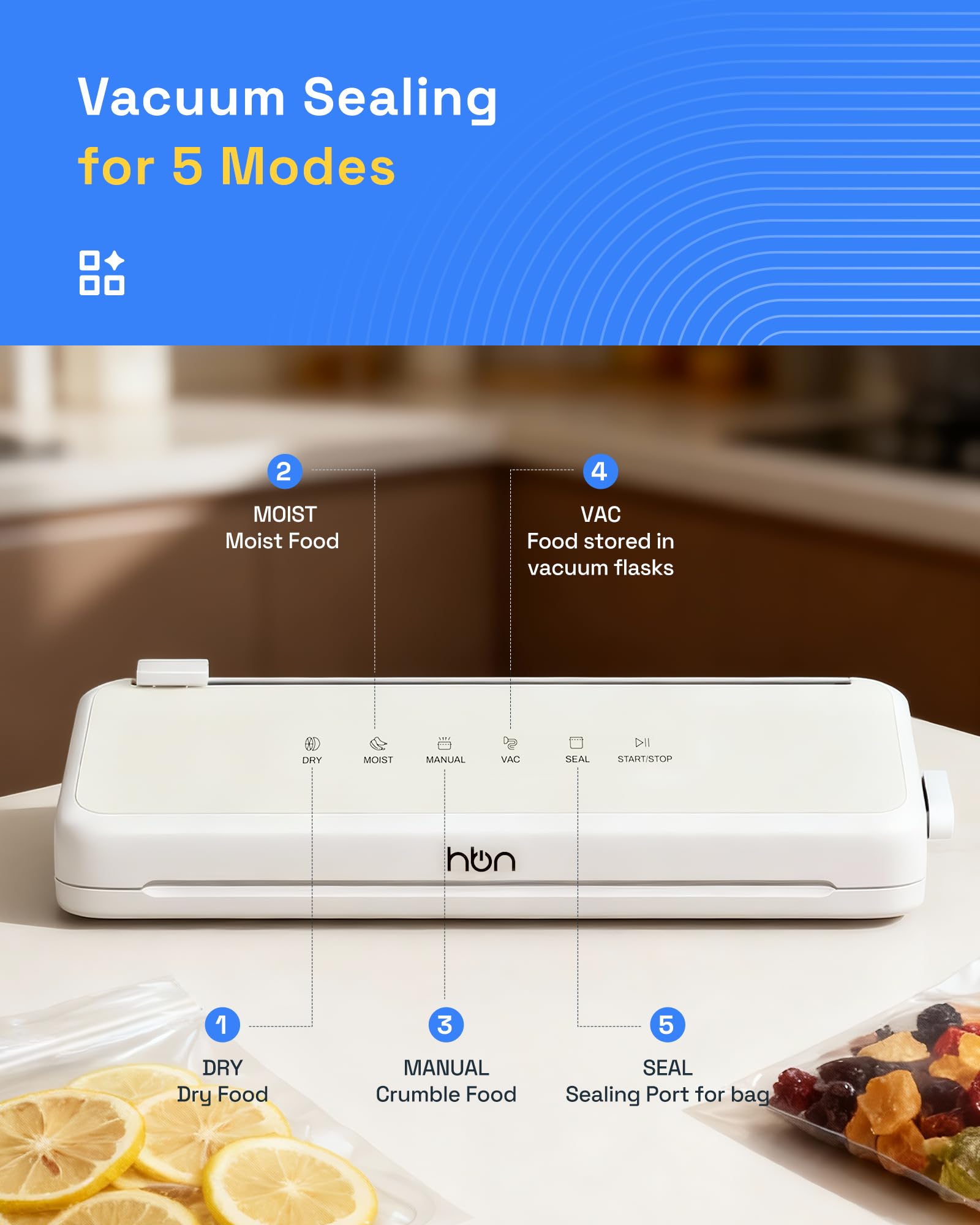 HBN Vacuum Sealer,60KPa Compact Vacuum Sealer Machine, Automatic Food Sealer  for Food Storage, Double Heat Seal Built-in Cutter with 1 Roll & 20 Bags