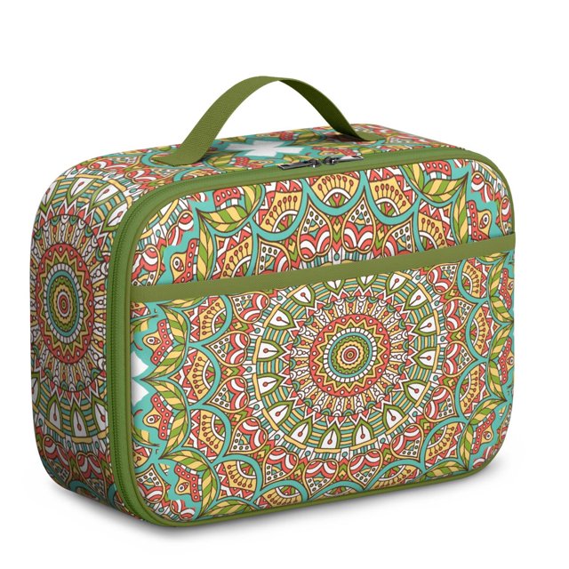 Boho Folk Insulated Tote Geometric Mandala Lightweight Compact with Front Pocket