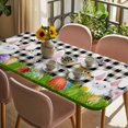 thumbnail image 3 of Easter Bunny Table Cloths for 3 Foot Rectangle Tables, Spring Easter Eggs Floral White Black Plaid Patio Waterproof Elastic Fitted Tablecloths, Washable Rectangular Table Cover for Camping, 3 of 8