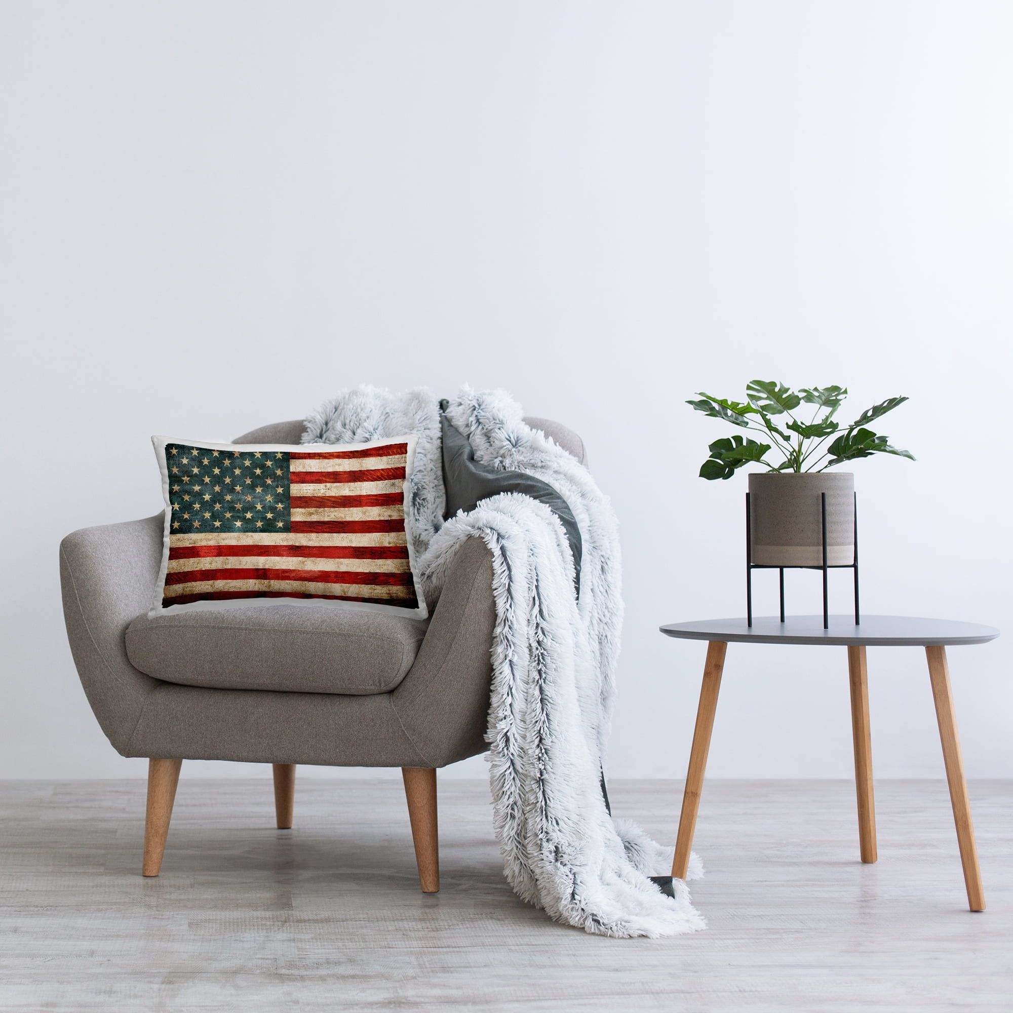 Stupell Industries Rustic American Flag Decorative Printed Throw Pillow, 14 x 20