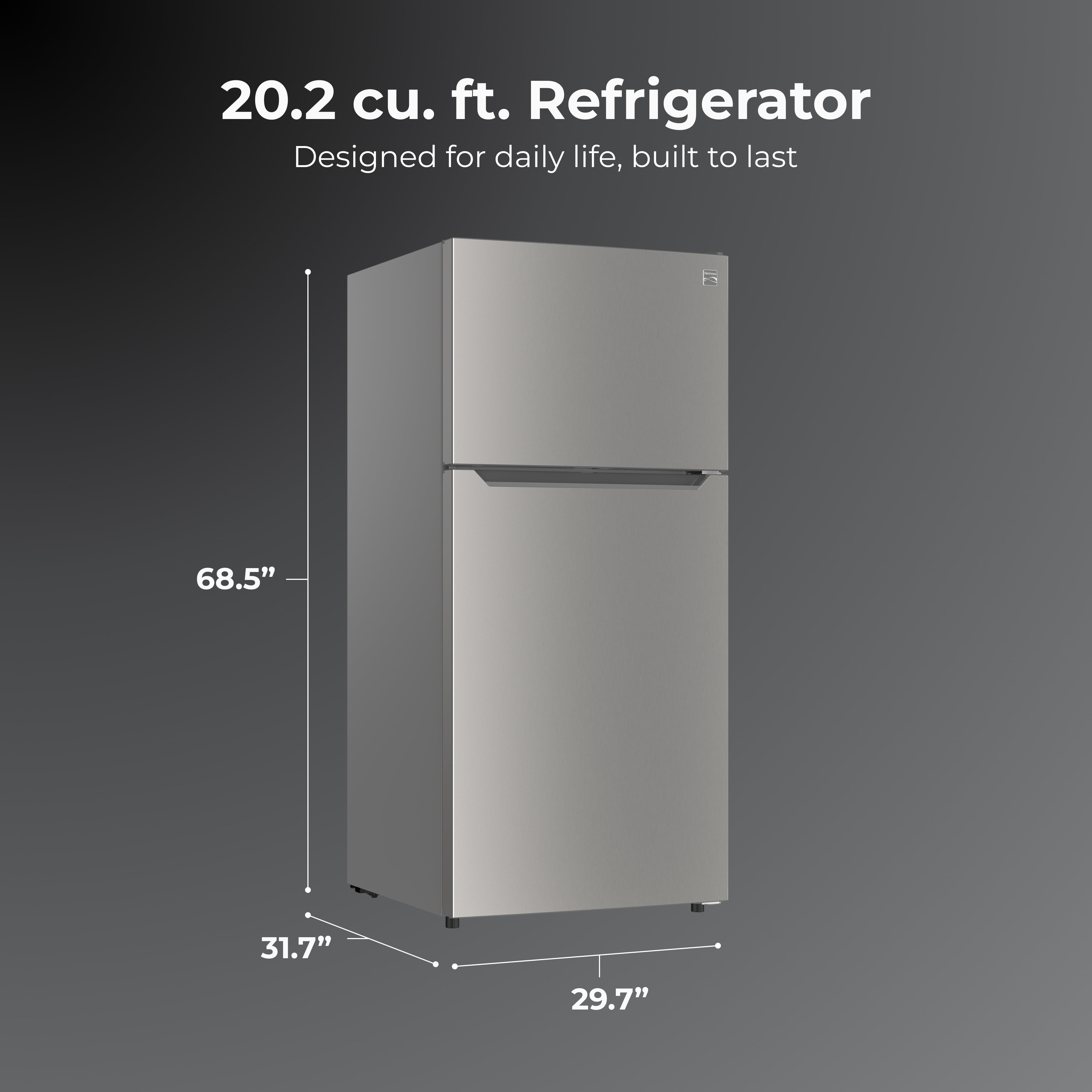 Kenmore 20.2 cu. ft. Top Freezer Refrigerator, Adjustable Glass Shelves, Metallic Steel