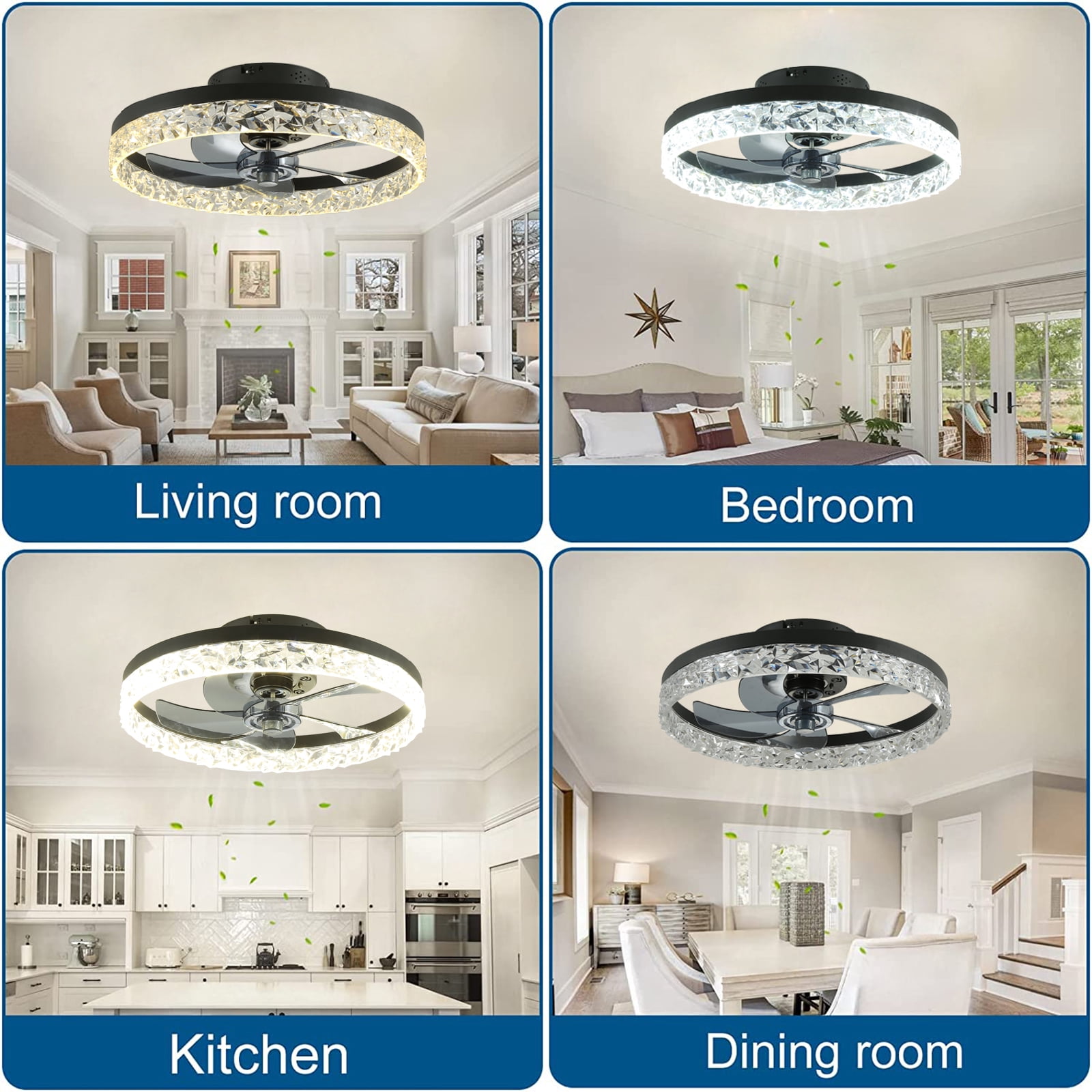 JLPAN Ceiling Fans with Lights, Flush Mount Remote Control, 6 Speeds Dimmable Led Lights Reversible Low Profile 20" Ceiling Fan for Bedroom, Kids Room, Living Room(Black)
