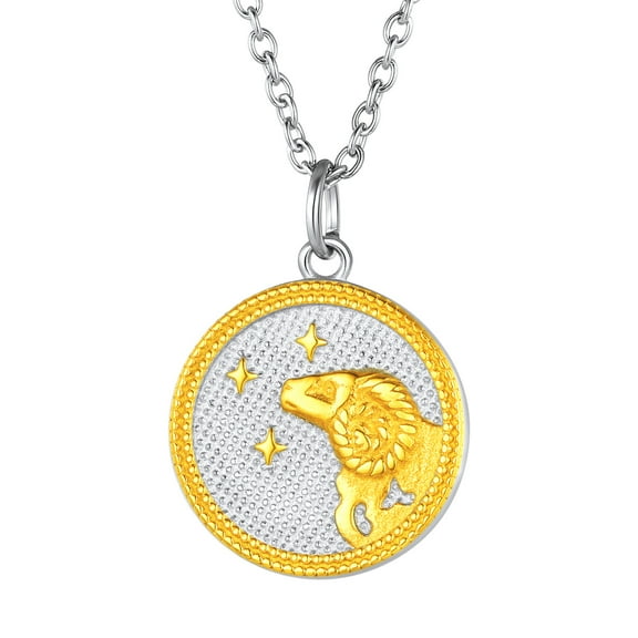 [Clearance] Aries Astrology Necklace for Women Men Stainless Steel Horoscope Constellation Zodiac Sign Medallion Pendant Lucky Jewelry Gifts for Daughter on Clearance