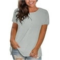 thumbnail image 1 of Blusas Umfun para mujer, cuello redondo liso, manga corta, blusa informal versátil, gris, talla 2XL, 1 of 4