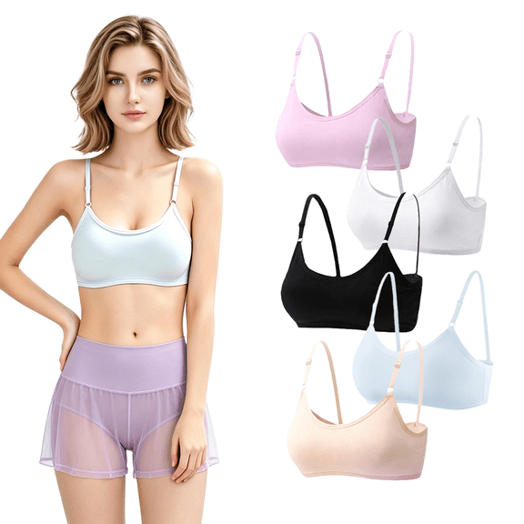 Sport Crop Cami Bras Fit for 10-16 Years Girl Teens Bra Wire Free 5 Pack Breathable with Adjustable Straps