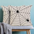 thumbnail image 2 of Halloween Pillow Covers 18x18 Set of 2, Spiders and Web Decorative Throw Pillowcase Halloween Linen Black Spiders Cushion Cover for Sofa Couch Living Room Bed Outdoor Farmhouse Decor, 2 of 6