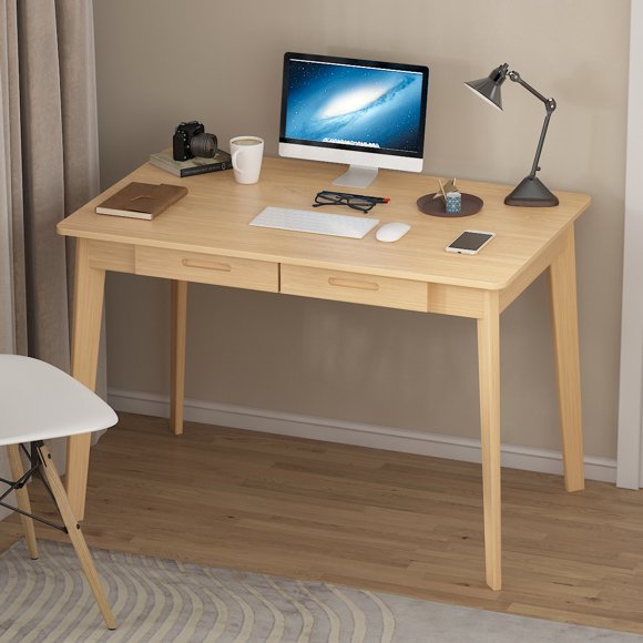 Home Office Desk Computer Desk, Writing Table with Drawers Study Workstation, Walnut, 39.4"*21.7"