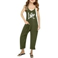 thumbnail image 2 of MIXUE Toddler Girls Jumpsuits & Rompers Summer Letter Print Spaghetti Strap V Neck Sleeveless Bodysuits With Pockets Loose Casual Daily-Wear,Green,4-5 Years, 2 of 6