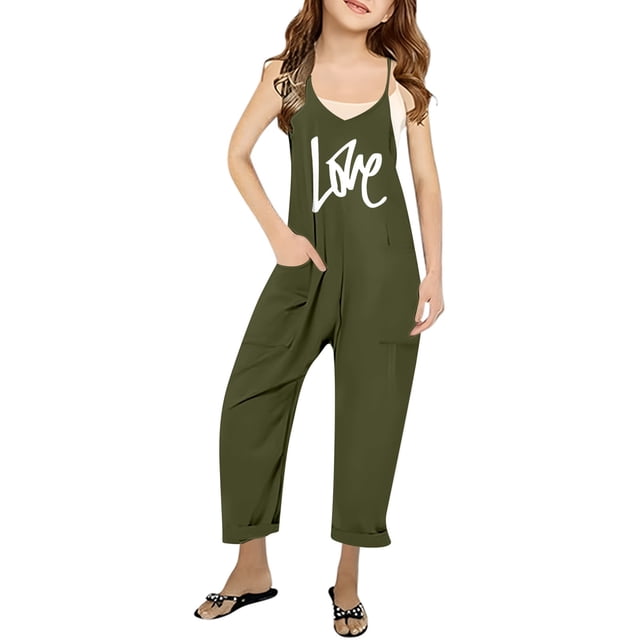 Girls Jumpsuits Overalls Summer Rompers for Girls Rompers with Pockets Leg Kids Clothes Girls Size 11-12 Years Girls Fashion