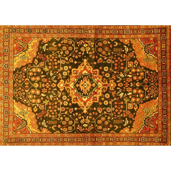 Ahgly Company Indoor Rectangle Persian Yellow Traditional Area Rugs, 7' x 9'