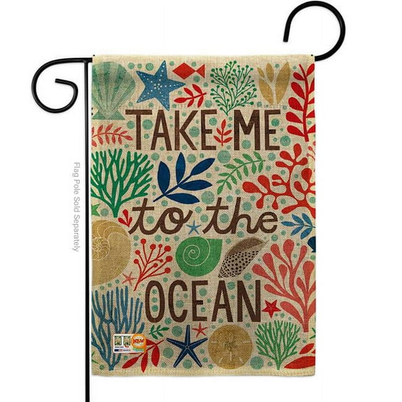 13 x 18.5 in. Take Me To the Ocean Burlap Coastal Nautical Impressions Decorative Vertical Double Sided Garden Flag