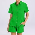 thumbnail image 5 of Shorts Sets Women 2 Piece Outfits Linen Button Down Shirt And Casual Shorts Sets Summer Travel Vacation Beach Matching,Green S, 5 of 5
