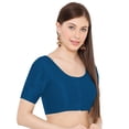 thumbnail image 2 of eloria Women's Art Silk Top Short Sleeve Blouse Deep Neck Top Sari Accessories Color: Navy Blue | Size: 38, 2 of 5