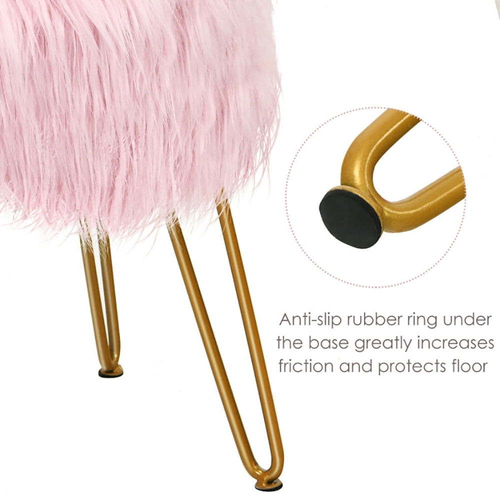 Finihen Faux Fur Vanity Stool Chair, Footstool Ottoman, Fluffy Chair with with Metal Legs, Makeup Stool, Decorative Furniture Footrest, for Living Room, Bedroom, Pink Finihen Faux Fur Vanity Stool Chair, Footstool Ottoman, Fluffy Chair with with Metal Legs, Makeup Stool, Decorative Furniture Footrest, for Living Room, Bedroom, Pink
