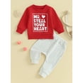 thumbnail image 3 of Musuos Baby 2Pcs Valentine’s Day Outfits Long Sleeve Letter Sweatshirt + Pocket Pants Set Toddler Clothes, 0-5 Years, 3 of 10
