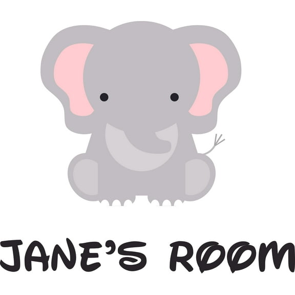 Custom Name Vinyl Wall Decal for Home - Cute Elephant Face Zoo Animals Cute Wall Decal Bedroom Living Room Entry - Personalized Text Removable High Tact - Size: 12 In x 20 In