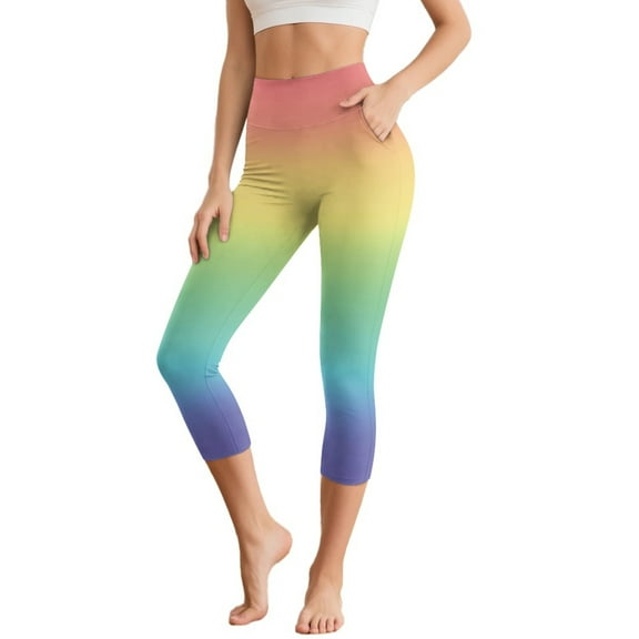HELLHERO Solid Color Printed Capri Leggings for Women Athletic Yoga Pants High Waisted Workout Leggings for Sports, XS