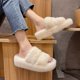 thumbnail image 4 of Zapatillas acogedoras con puntera abierta para mujer, de felpa, suaves, acogedoras, para interiores y exteriores, de piel sintética, transpirables, para las cuatro estaciones, 4 of 5
