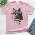 thumbnail image 2 of Kids Hipster Cat Shirt, Youth Kids Boy Girl T-Shirt, Cat Lover Shirt, Cat Glasses Tee, Nerdy Cat Shirt, Light Pink, Large, 2 of 4