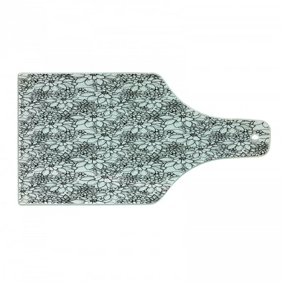 Floral Vintage Cutting Board, Digitally Generated Monochrome Flowers on Plain Background, Decorative Tempered Glass Cutting and Serving Board, in 3 Sizes, by Ambesonne