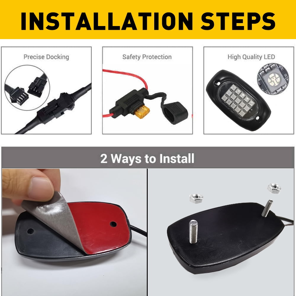 AUXITO 8x RGB LED Rock Exterior Decorative Lights fits Universal Under Car Multicolor, 8 Pieces