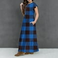 thumbnail image 6 of Maxi Dresses for Girls with Pockets Size 6-12 Kids Trendy Ruffle Short Sleeve Crewneck Plaid Printed Pullover Vacation Long Dress, 6 of 7