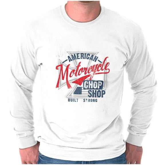 American Motorcycle Biker Chop Shop Plus Size Long Sleeve Graphic Tee Shirt Brisco Brands 2X