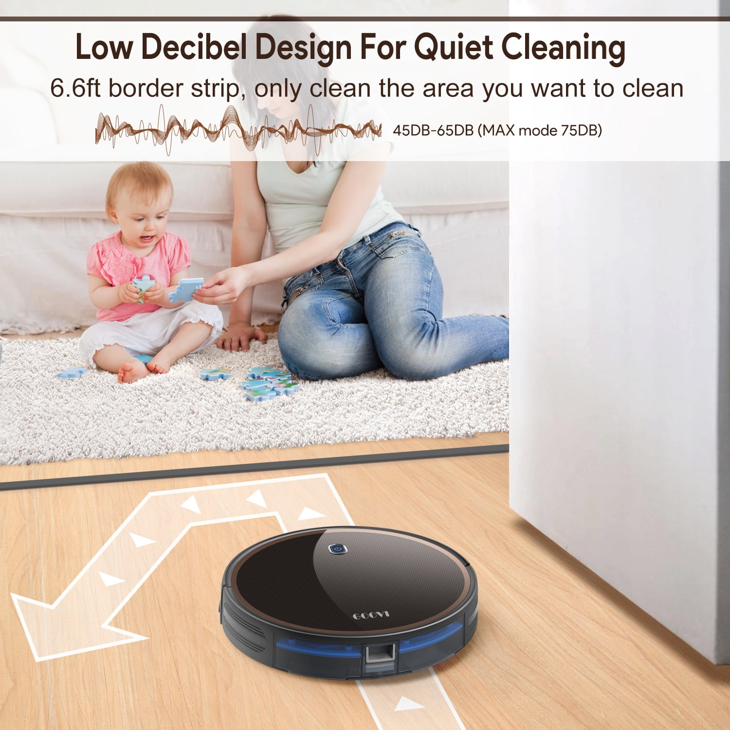 GOOVI Robot Vacuum, 2000Pa Robotic Vacuum Cleaner with Boundary Strips for Pet Hair