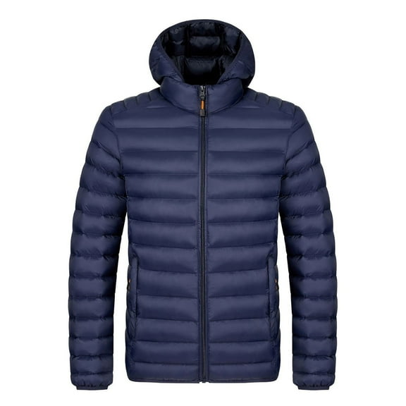 Fnooota Mens Puffer Jackets, Quilted Warm Zip up Lightweight Winter Coats with Hood Dark Blue Size L-4XL