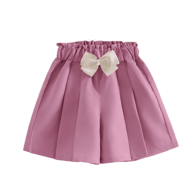 LIJCC Girls Ruffled Casual Shorts Summer Loose Casual Elastic Waist Wide Leg Bow Versatile Shorts