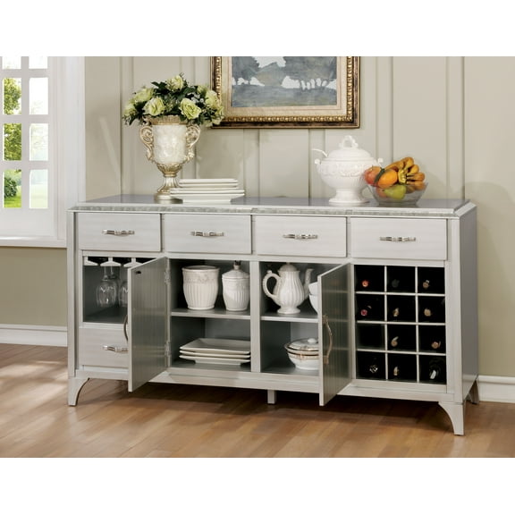 Furniture of America Cecelia Mirrored Multi-Storage Dining Buffet, Silver