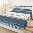 thumbnail image 4 of Feelyou Plaid Tribal Fishing Bed Sheets for Men Boys Kids, Rustic Cabin Fishing Marine King Sheets, Blue, 4 Pieces, 4 of 5