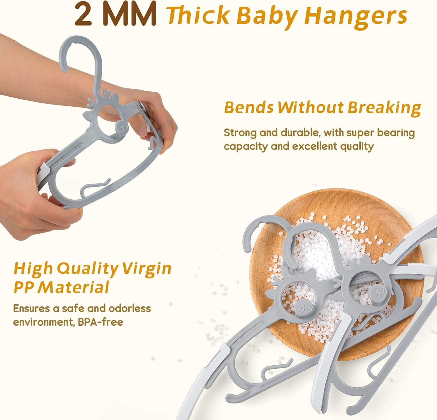 Toddler Hangers 60PCS, 11"-14" Extendable and Stackable Baby Hangers, 45g Ultra-Thick Space Saving Non-Slip Plastic Hanger for Infant, Kids and Nursery Closet