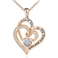thumbnail image 2 of PillyBalla Pendant Necklaces Double Heart Diamond Birthstone Alloy Inlaid Gemstones O Word Chain Fasion Jewellery for Daughter Party Anniversary, 2 of 2