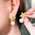 thumbnail image 3 of Dangle Drop Flower Pearl CZ Earring for Women Party Yellow Gold Plated Jewelry, 3 of 9