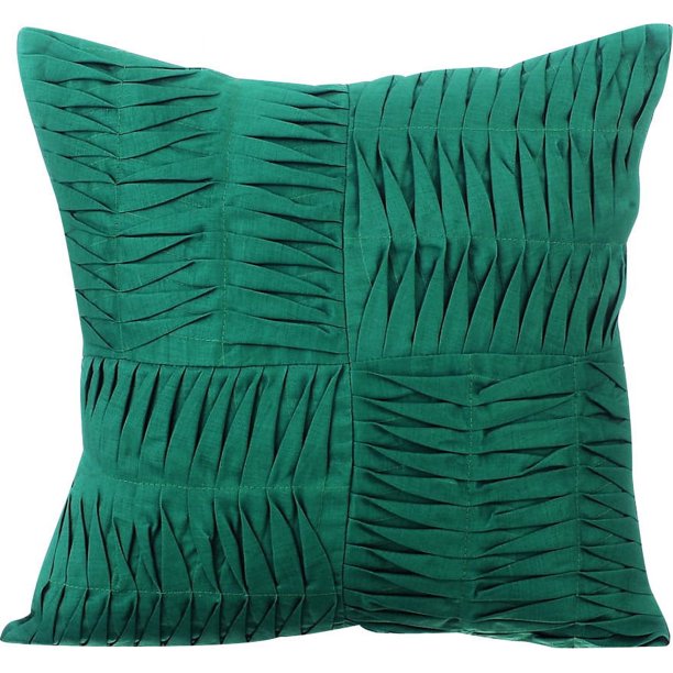 Funda de almohada personalizada, fundas decorativas de 35 x 35 cm (14 x 14 pulgadas) en verde, fundas de almohada de algodón, fundas de almohada hechas a mano, fundas de almohada de color liso -