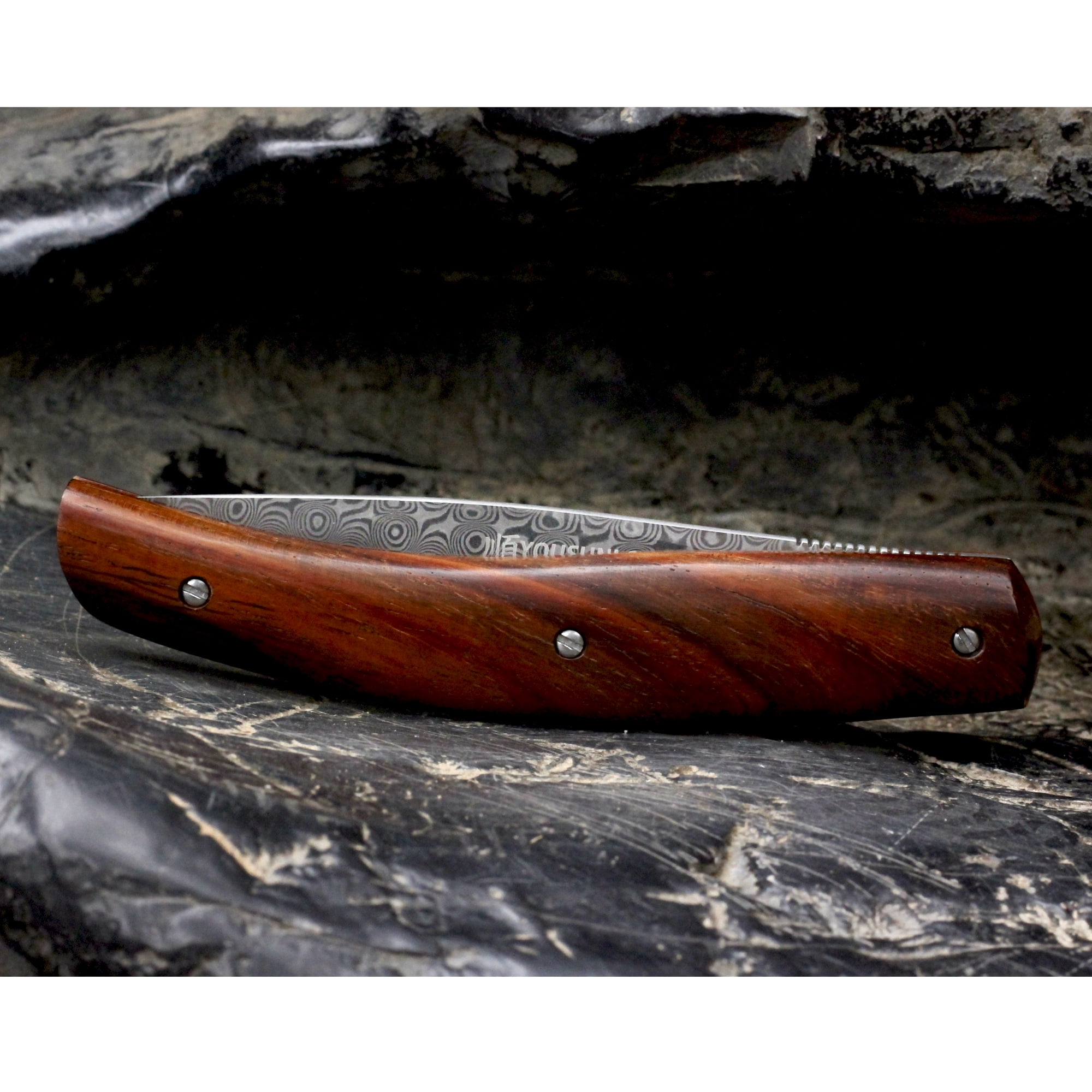 YOUSUNLONG Pocket Knife - Folding Knife Overall 186mm Damascus Steel Natural Rosewood Handle
