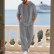 thumbnail image 4 of Ceisia Men's Loose Fit Cotton-Linen 2-Piece Set Hooded Henley Long Sleeve Shirt with Elastic Waist Wide Leg Pants Gifts, 4 of 8
