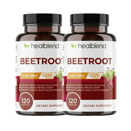 Healbend Organic Beet Root Capsules 1300mg - Nitric Oxide Booster Beets Support Healthy Blood Pressure, Heart Health, Circulation Superfood - 2-Pack
