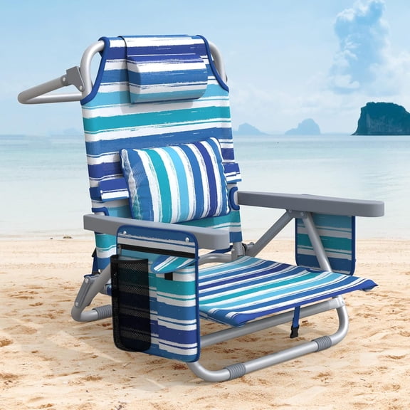 Beach Chair, Camping Chair for Adults, Reclining Backpack Chair for Pool, Beach, Camping, Outdoors