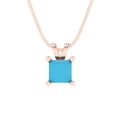 thumbnail image 2 of 0.5 ct Brilliant Princess Cut Solitaire Turquoise 14k Rose Solid Gold Everyday Affordable Designer Necklace Pendant with 16" Chain, 2 of 6
