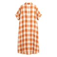 thumbnail image 3 of Women's Maxi Shirt Dress Short Sleeve Button Down Casual Lapel Collar Loose Summer Gingham Beach Cover Up Saffron 2XL, 3 of 4