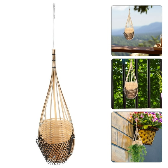 OUNONA Orchid Hanging Basket Woven Planter Pot with Metal Hook Bird Nest Style Plant Hangers 1 Set
