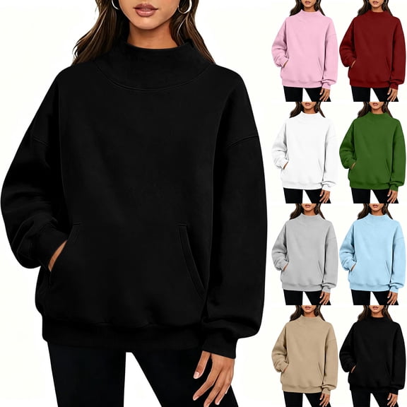 Sweatshirts for Women Trendy Casual Loose Turtleneck Long Sleeve Pullover Solid Blouse Sweatshirt Tops