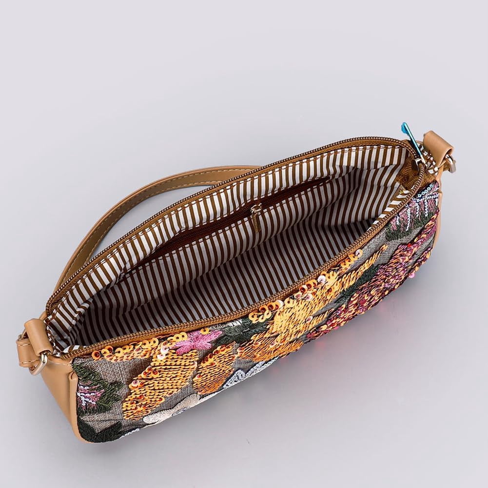 Women's Floral Embroidery Handbags Sequins Shoulder Bags Summer Party Handbags Glitter Underarm Backpacks