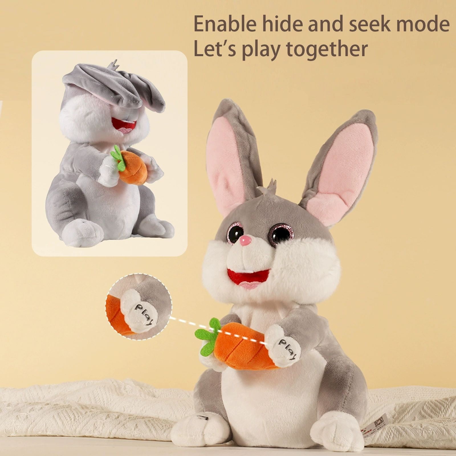 Goowood Singing Dancing Bunny Plush Baby Toys Interactive Musical Stuffed Animal Easter Basket Stuffers for Kids Birthday Gifts Grey
